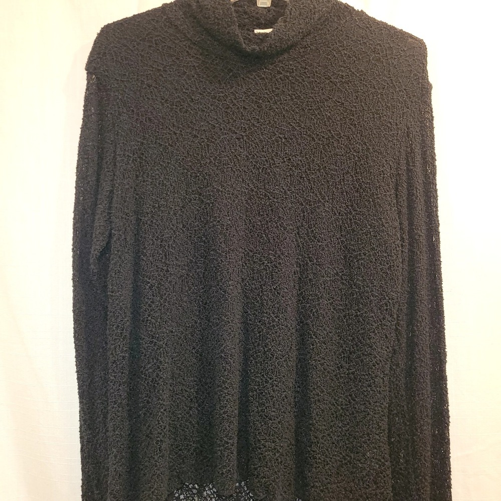 J Jill XL‎ Black Lace Shirt Stretch Knit Pullover Long Sleeve Mock Neck Lined